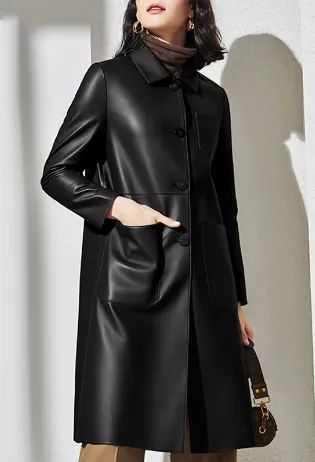 Women's Genuine Leather Trench Coat