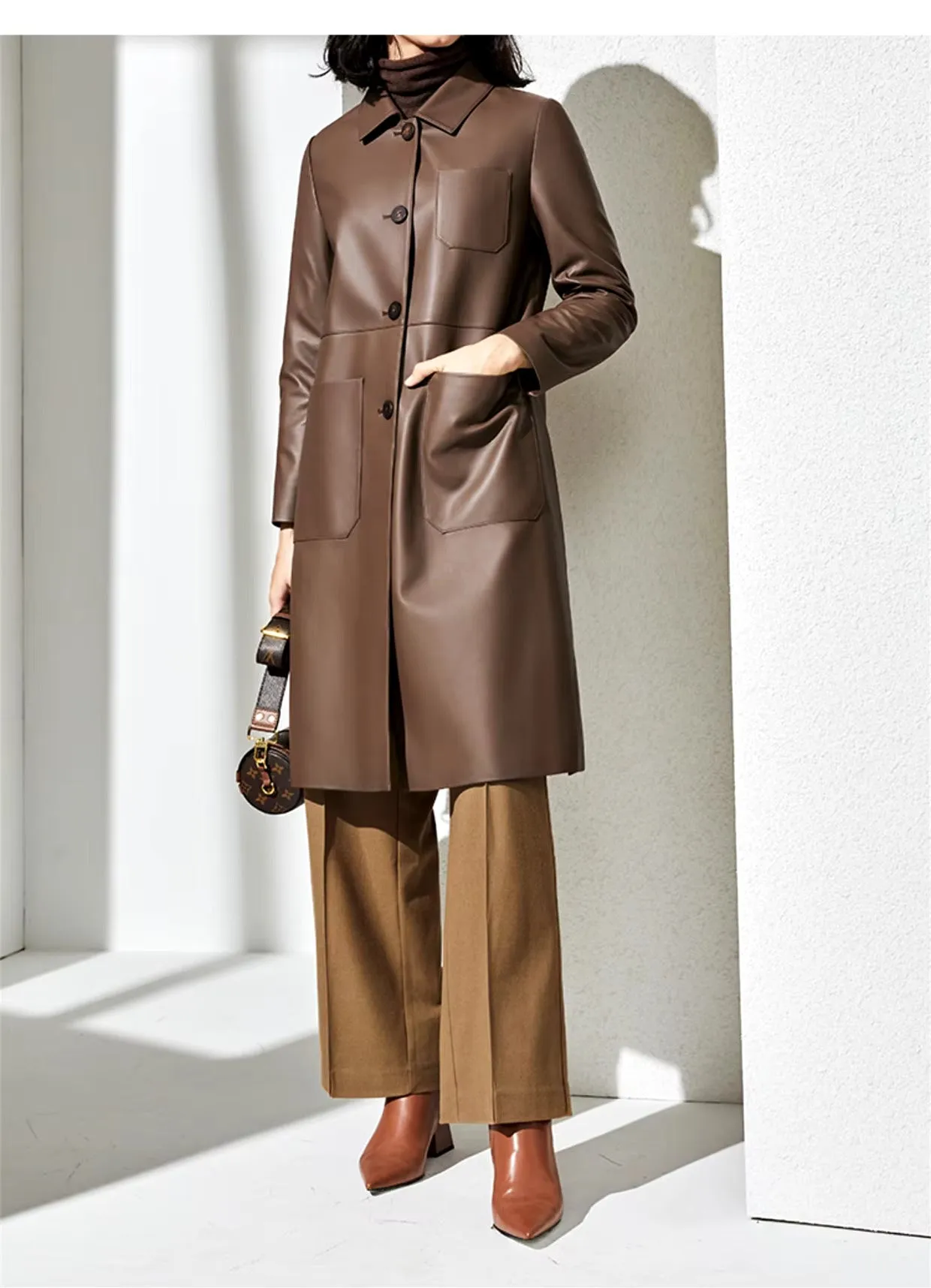 Women's Genuine Leather Trench Coat