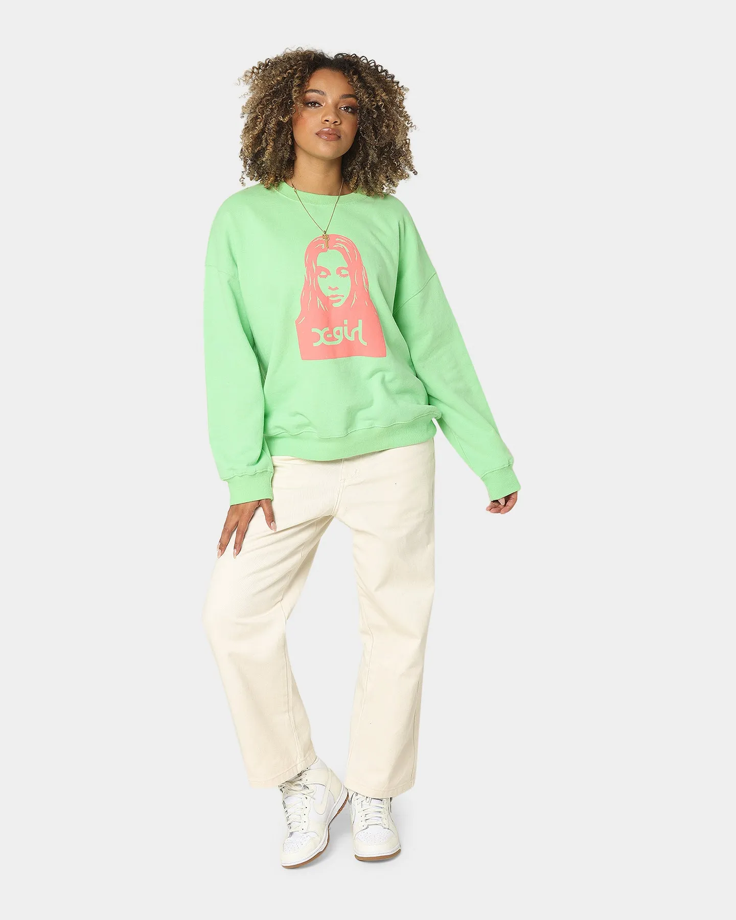 X-Girl Women's Face Crewneck Lime